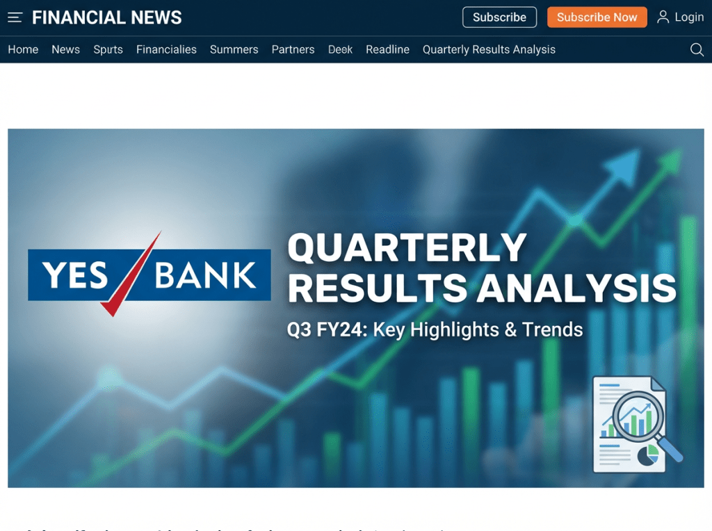 YES BANK QUARTERLY RESULTS ANALYSIS Q3 FY24 Key Highlights and Trends banner on Financial News website.