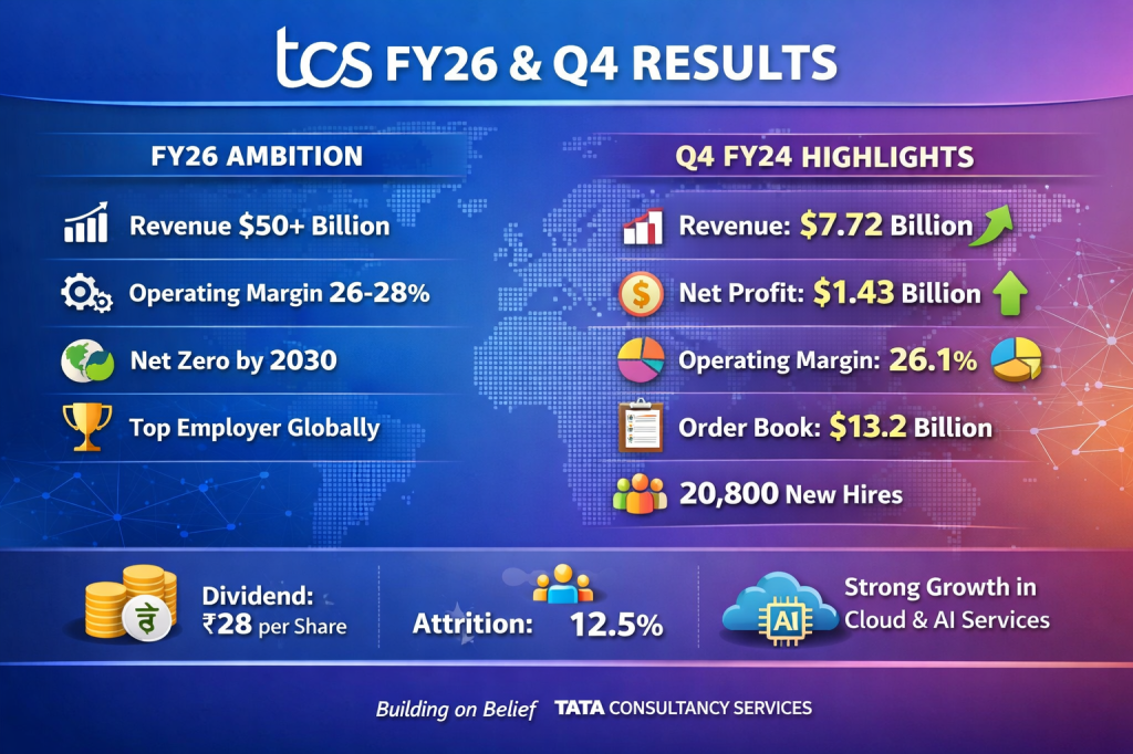 TCS FY26 and Q4 results infographic