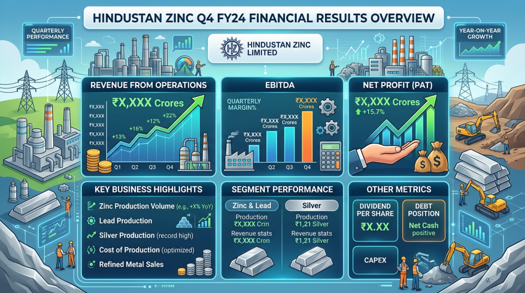 Hindustan Zinc Limited Q4 FY24 financial results including revenue, EBITDA, net profit, key business highlights, segment performance, and other financial metrics.